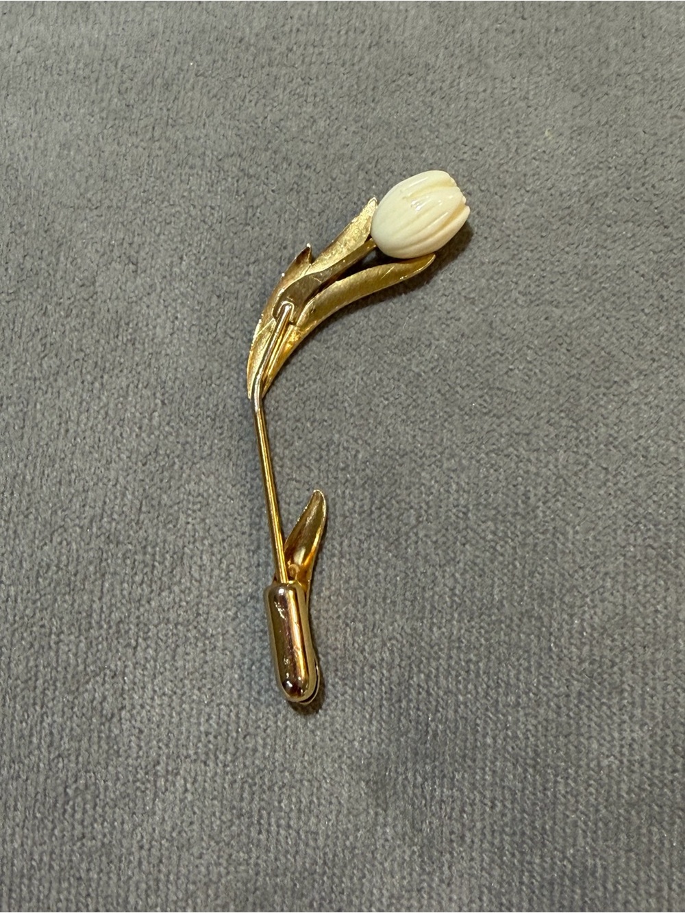 Gold and Ivory Tulip Floral Stick Pin Brooch - Women Accessories - Picture 2 of 6